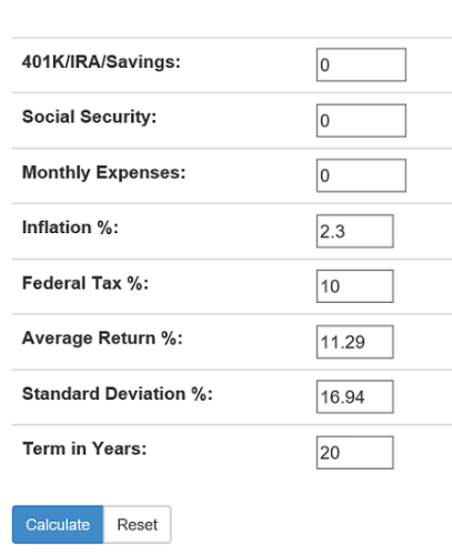 willitrunout retirement calculator simulator form